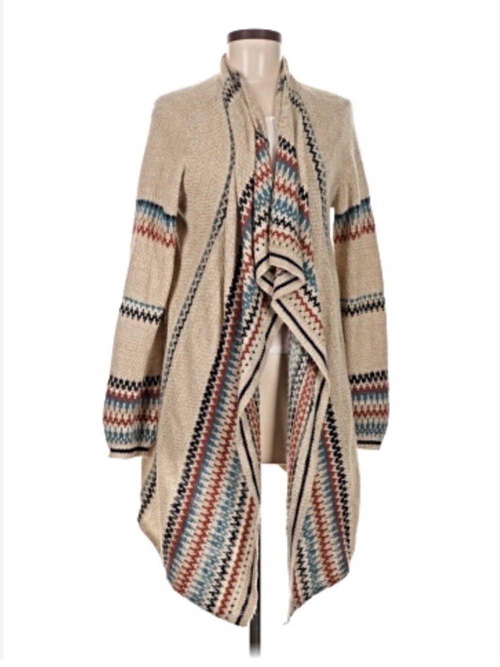 One World Live & Let Live Boho Fair Isle Drape Front Cardigan XL